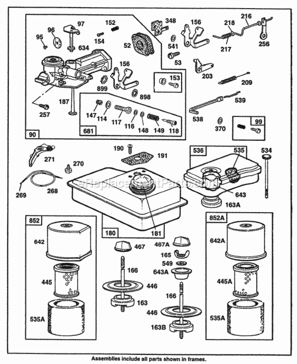 CarburetorFueltankAC Grps Diagram and Parts List for 060102-1202-01  Briggs and Stratton Engine